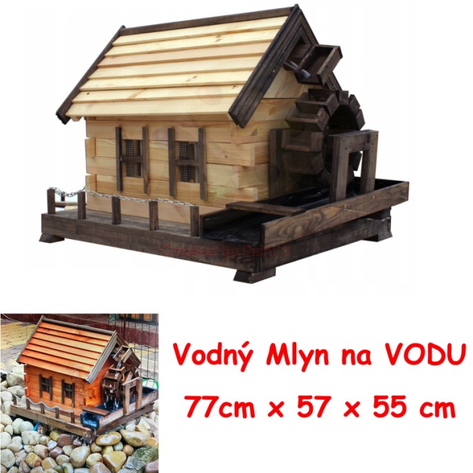 MKSTOR Drevený Vodný Mlyn na vodu 77cm, dekorácia do záhrady, masív, MW53