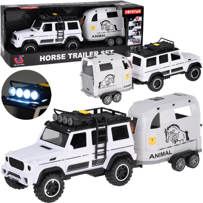 JOKO Terénne Auto Off-road so svetlom a zvukom + príves na prepravu koní + figúrka Koňa