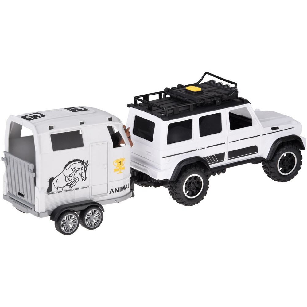JOKO Terénne Auto Off-road so svetlom a zvukom + príves na prepravu koní + figúrka Koňa