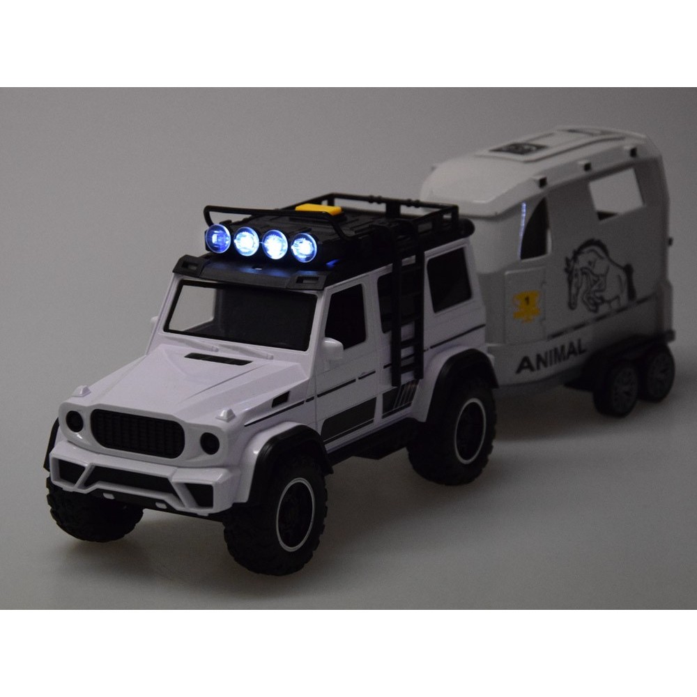 JOKO Terénne Auto Off-road so svetlom a zvukom + príves na prepravu koní + figúrka Koňa
