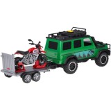 JOKO Terénne Auto Off-road so svetlom a zvukom + príves na prepravu Motoriek + Motorka