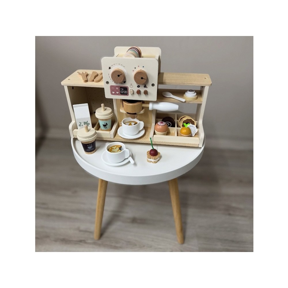 JOKO Detská Drevená Kaviareň, Cukráreň s Kávovarom, Pokladňou + zákusky, cupcakes, muffiny