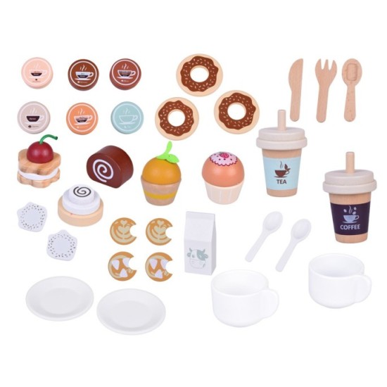 JOKO Detská Drevená Kaviareň, Cukráreň s Kávovarom, Pokladňou + zákusky, cupcakes, muffiny