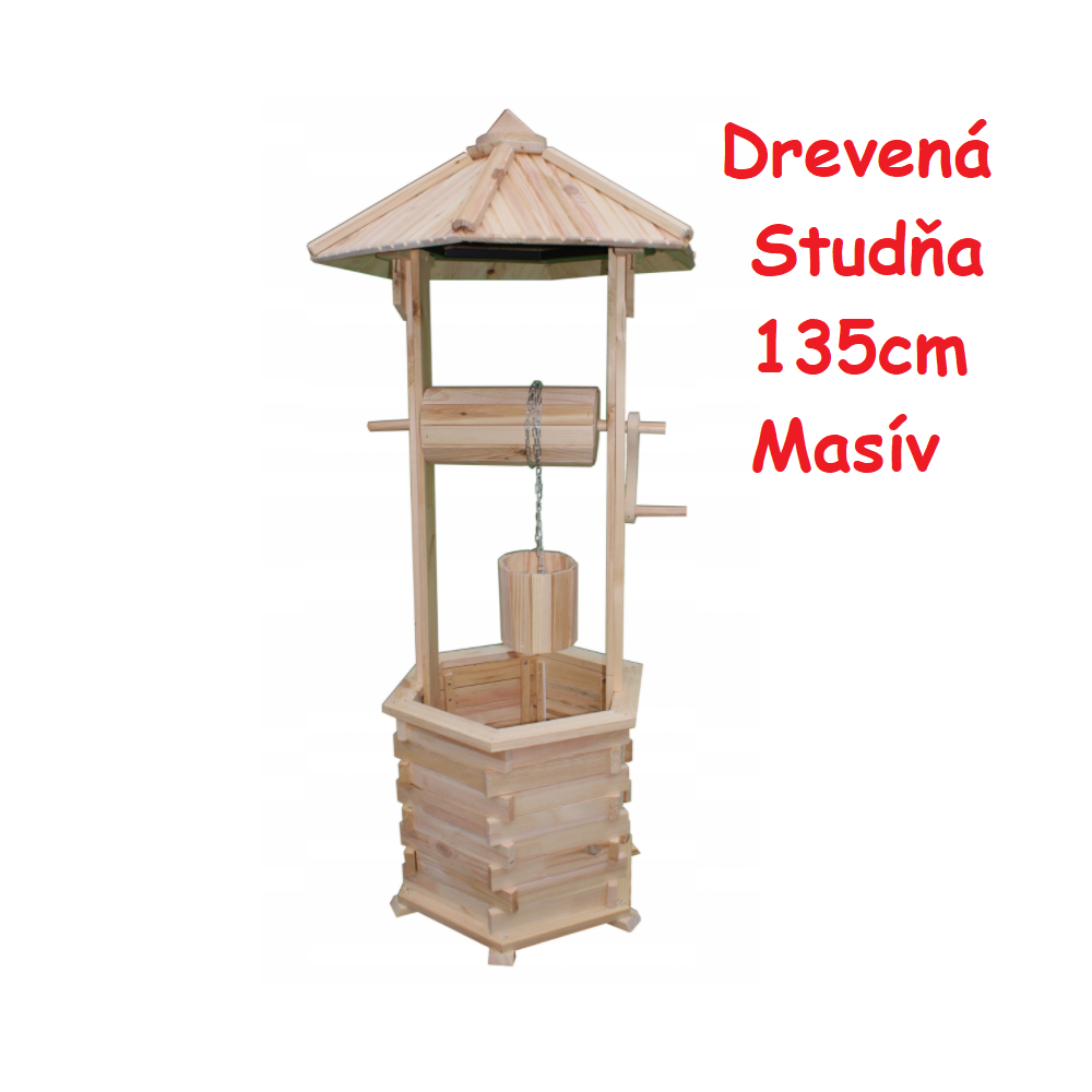 MKSTOR Drevená studňa do záhrady dekoračná 135cm, masív, natural ST23