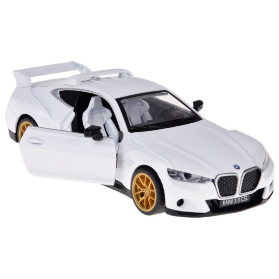 JOKO Kovový Model Auto BMW 3.0 CSL s otváracími dverami, so svetlom a zvukom, biele