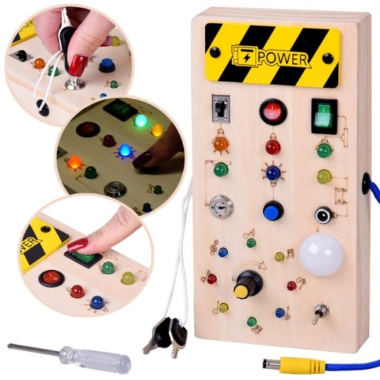 JOKO Drevená Montessori Elektrická Tabuľa, doska s LED svetlom