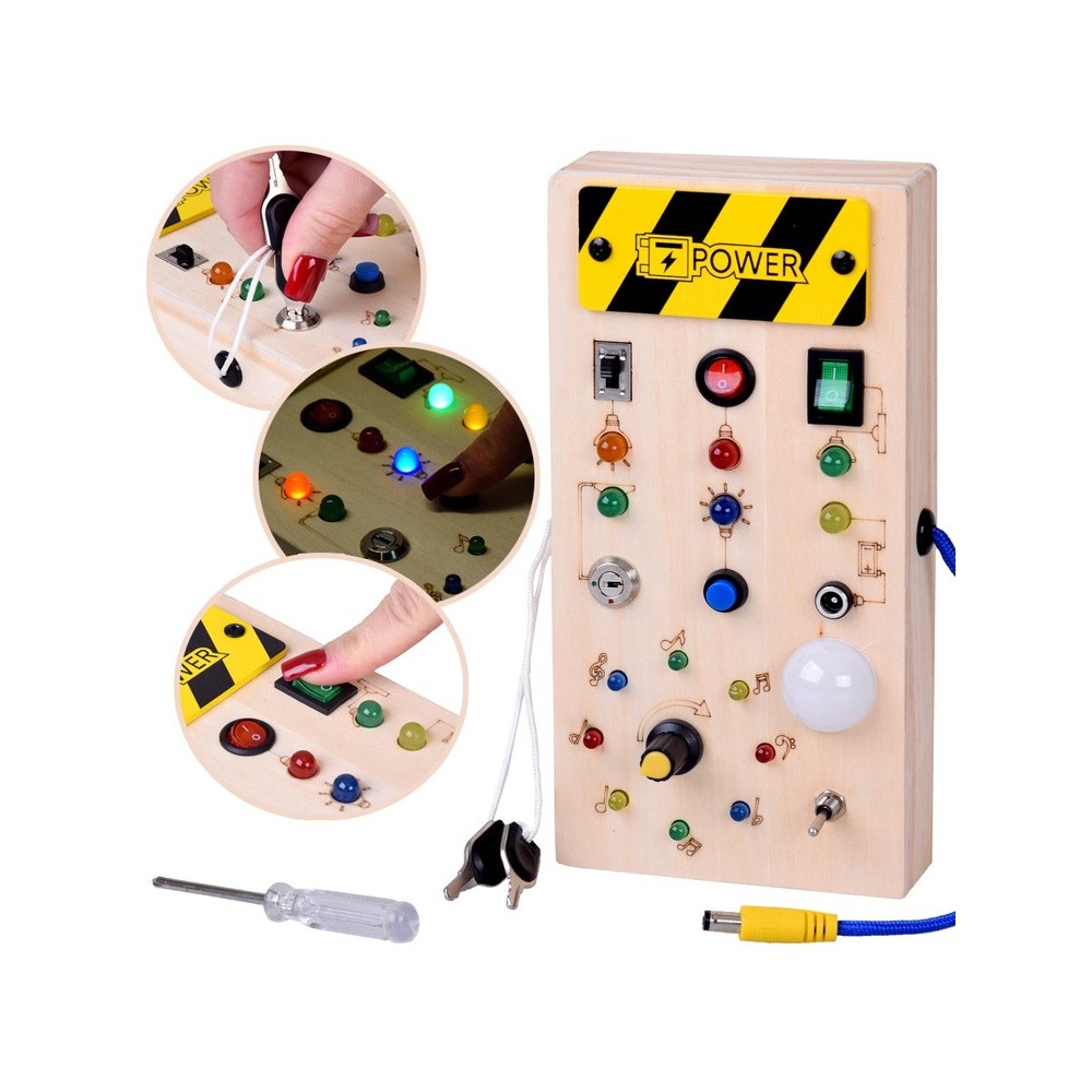 JOKO Drevená Montessori Elektrická Tabuľa, doska s LED svetlom