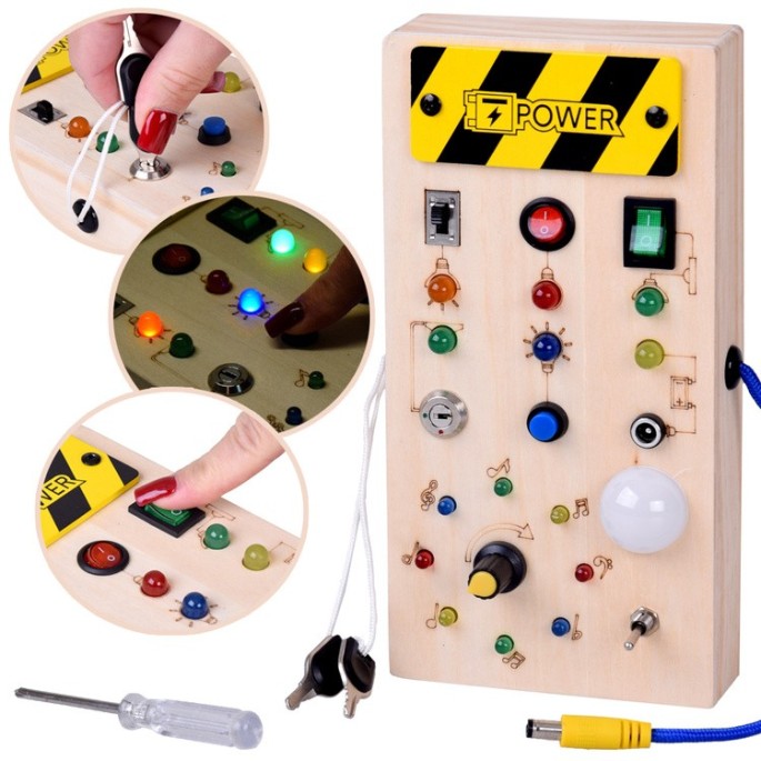 JOKO Drevená Montessori Elektrická Tabuľa, doska s LED svetlom