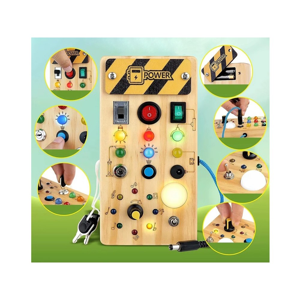 JOKO Drevená Montessori Elektrická Tabuľa, doska s LED svetlom