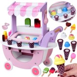 JOKO Detská Drevená Zmrzlináreň ICE CREAM, vozík so zmrzlinou + 8 druhov zmrzliny so suchým zipsom