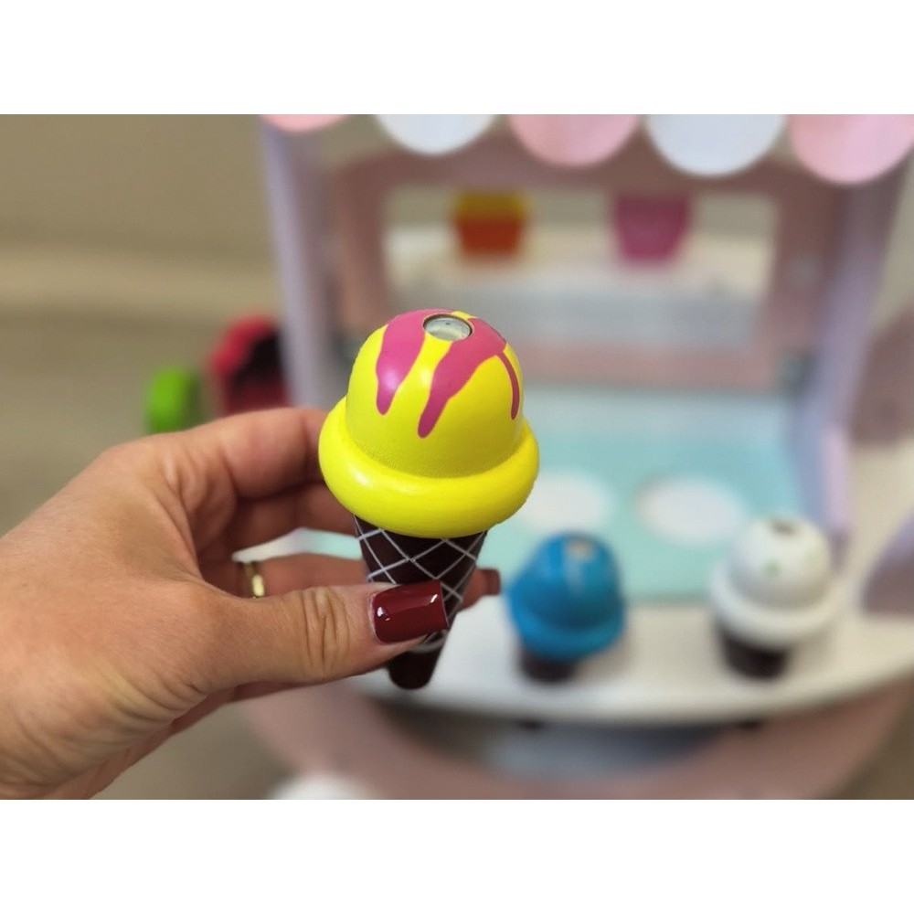 JOKO Detská Drevená Zmrzlináreň ICE CREAM, vozík so zmrzlinou + 8 druhov zmrzliny so suchým zipsom