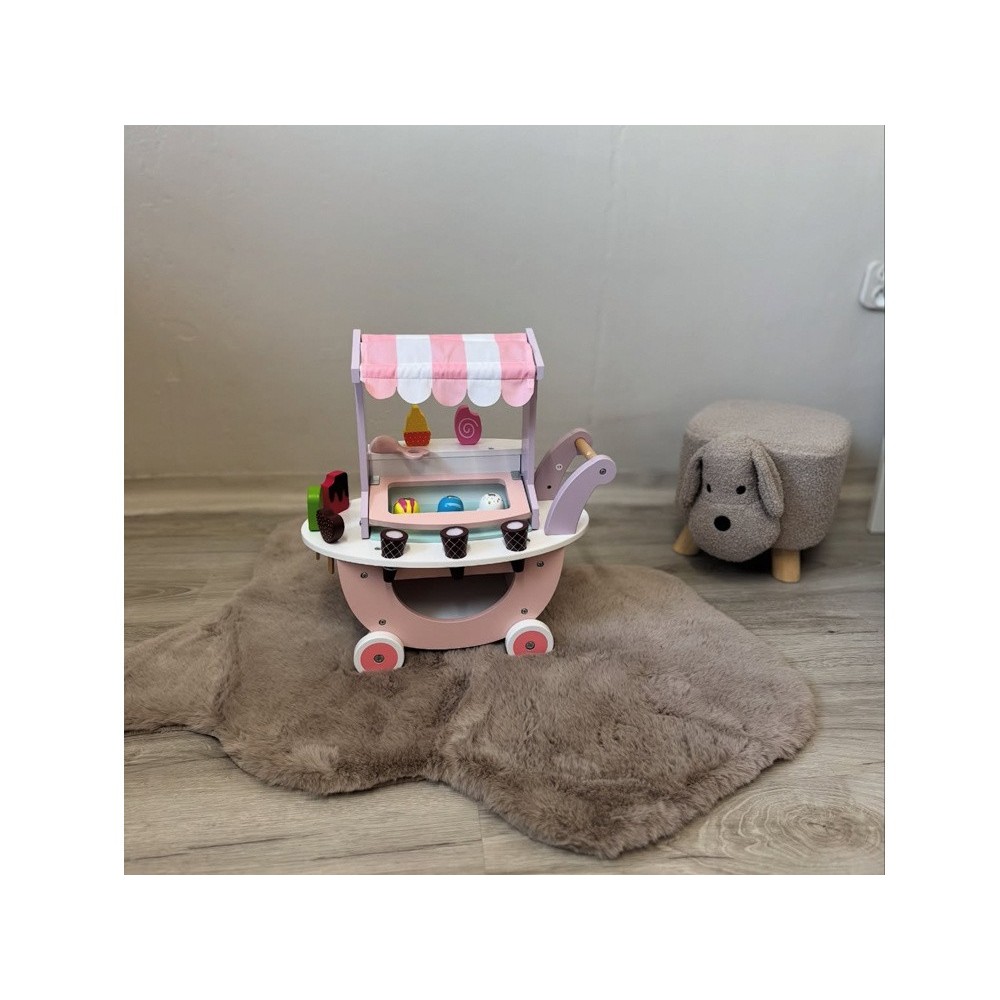 JOKO Detská Drevená Zmrzlináreň ICE CREAM, vozík so zmrzlinou + 8 druhov zmrzliny so suchým zipsom