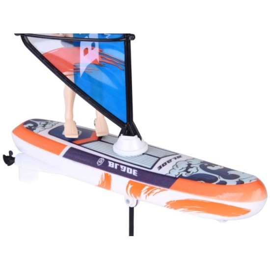 JOKO RC WINDSURFER plávajúci vo VODE na diaľkové ovládanie + Figúrka Windsurfera, nabíjačka, Led svetlo, modrý