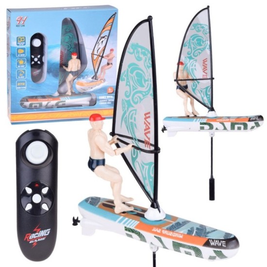 JOKO RC WINDSURFER plávajúci vo VODE na diaľkové ovládanie + Figúrka Windsurfera, nabíjačka, Led svetlo, zelený