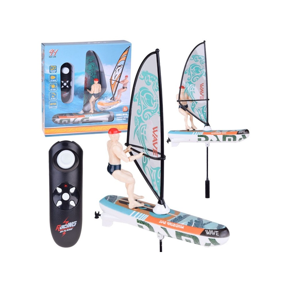 JOKO RC WINDSURFER plávajúci vo VODE na diaľkové ovládanie + Figúrka Windsurfera, nabíjačka, Led svetlo, zelený