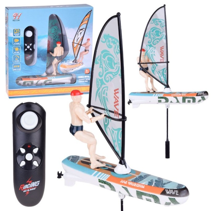 JOKO RC WINDSURFER plávajúci vo VODE na diaľkové ovládanie + Figúrka Windsurfera, nabíjačka, Led svetlo, zelený
