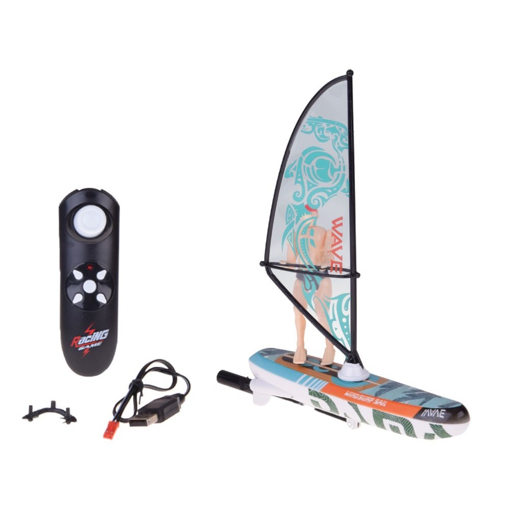 JOKO RC WINDSURFER plávajúci vo VODE na diaľkové ovládanie + Figúrka Windsurfera, nabíjačka, Led svetlo, zelený