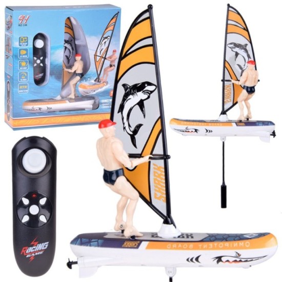 JOKO RC WINDSURFER plávajúci vo VODE na diaľkové ovládanie + Figúrka Windsurfera, nabíjačka, Led svetlo, žltý