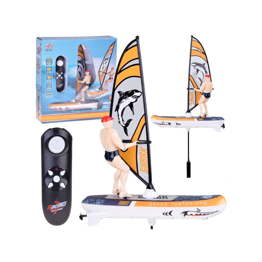 JOKO RC WINDSURFER plávajúci vo VODE na diaľkové ovládanie + Figúrka Windsurfera, nabíjačka, Led svetlo, žltý