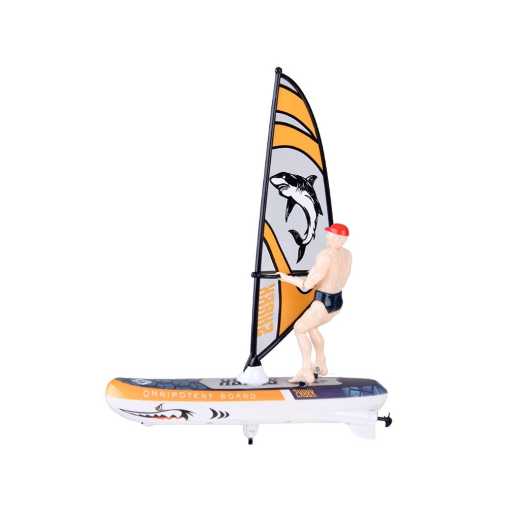 JOKO RC WINDSURFER plávajúci vo VODE na diaľkové ovládanie + Figúrka Windsurfera, nabíjačka, Led svetlo, žltý