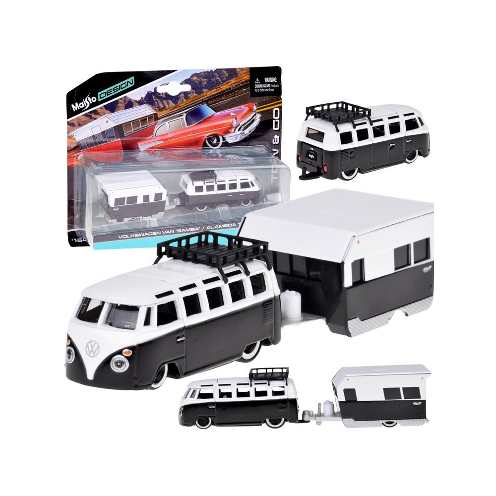 Maisto Sada Kovový Model Auto Volkswagen VAN Samba s Obytným Prívesom 1:64
