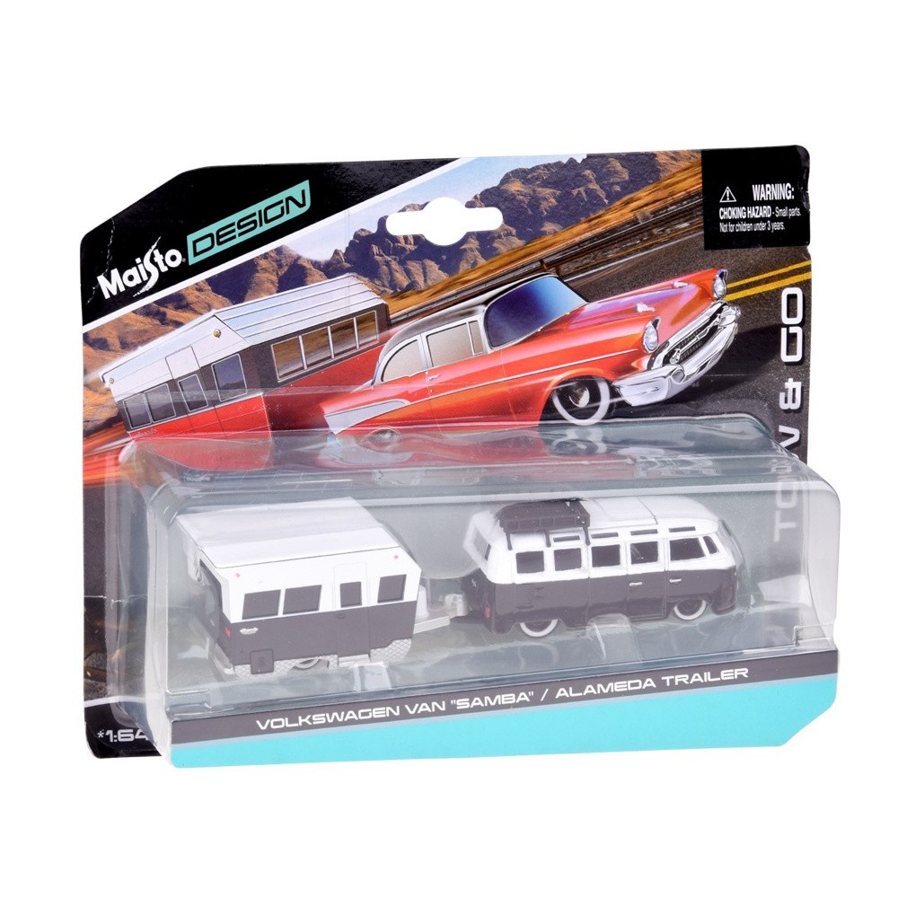 Maisto Sada Kovový Model Auto Volkswagen VAN Samba s Obytným Prívesom 1:64