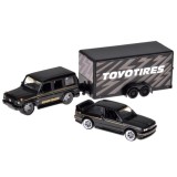 Maisto Sada 3v1 Kovové auto 1:64 Mercedes-Benz G 1988 a Kovové auto BMW M3 E30 s Prívesom, čierne