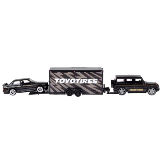 Maisto Sada 3v1 Kovové auto 1:64 Mercedes-Benz G 1988 a Kovové auto BMW M3 E30 s Prívesom, čierne