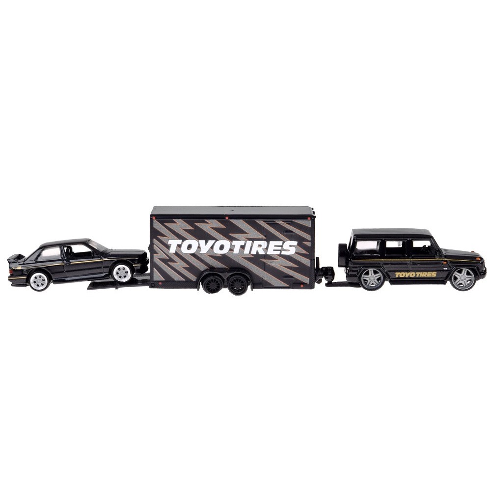 Maisto Sada 3v1 Kovové auto 1:64 Mercedes-Benz G 1988 a Kovové auto BMW M3 E30 s Prívesom, čierne
