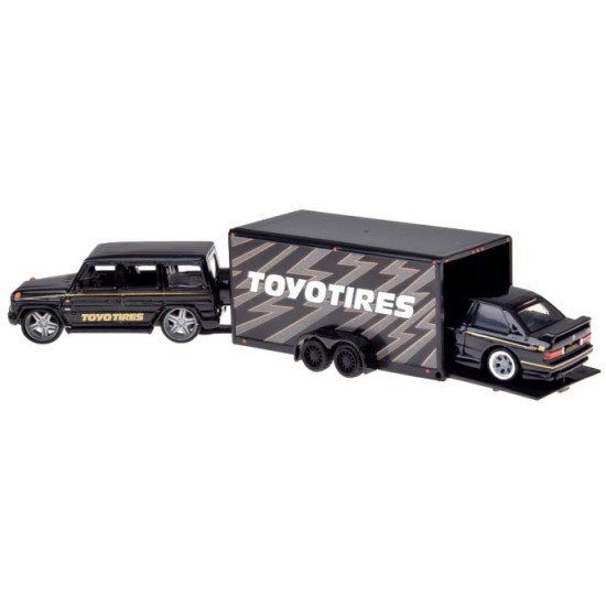 Maisto Sada 3v1 Kovové auto 1:64 Mercedes-Benz G 1988 a Kovové auto BMW M3 E30 s Prívesom, čierne