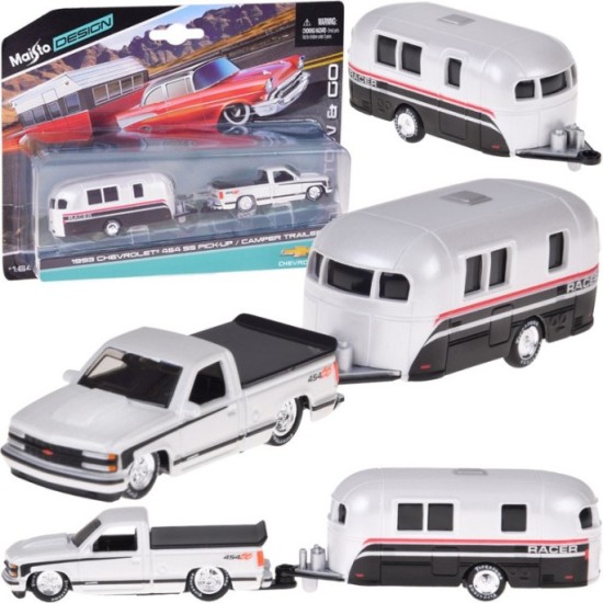 Maisto Kovové Auto Chevrolet 454 SS Pick-up s Obytným Prívesom 1:64