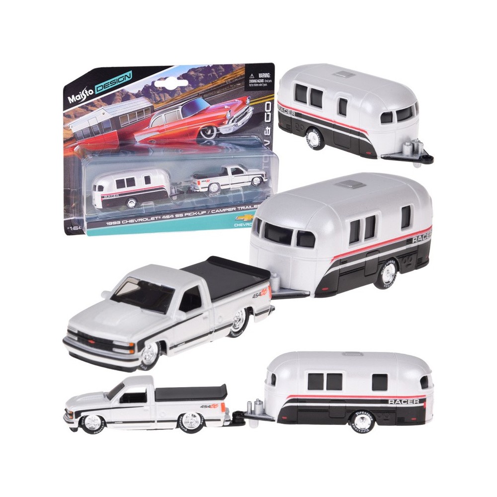 Maisto Kovové Auto Chevrolet 454 SS Pick-up s Obytným Prívesom 1:64