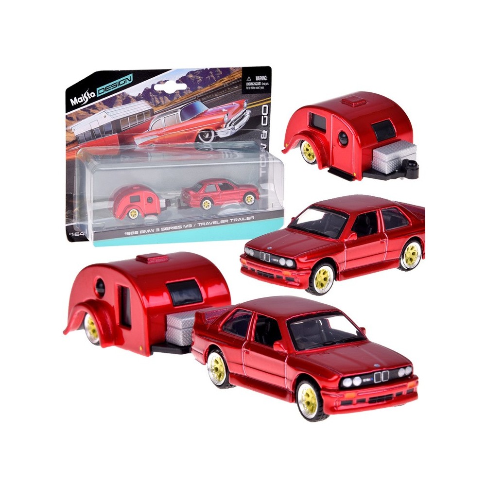 Maisto, Kovový licenciovaný model BMW M3 1988 s prívesom, 1:64