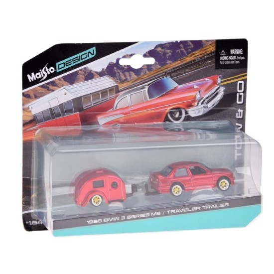 Maisto, Kovový licenciovaný model BMW M3 1988 s prívesom, 1:64