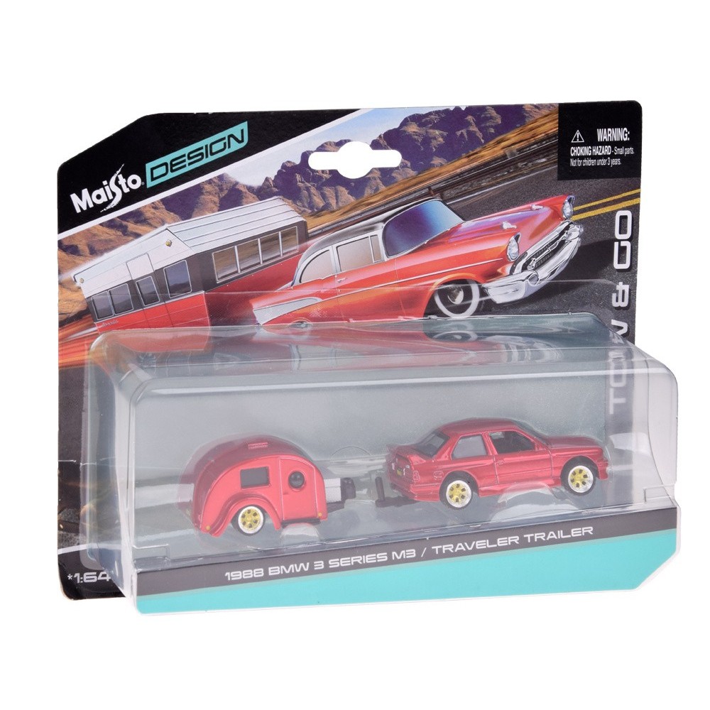 Maisto, Kovový licenciovaný model BMW M3 1988 s prívesom, 1:64