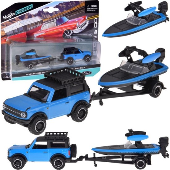 Maisto Kovové Auto Ford Bronco 2021 a príves s člnom 1:64