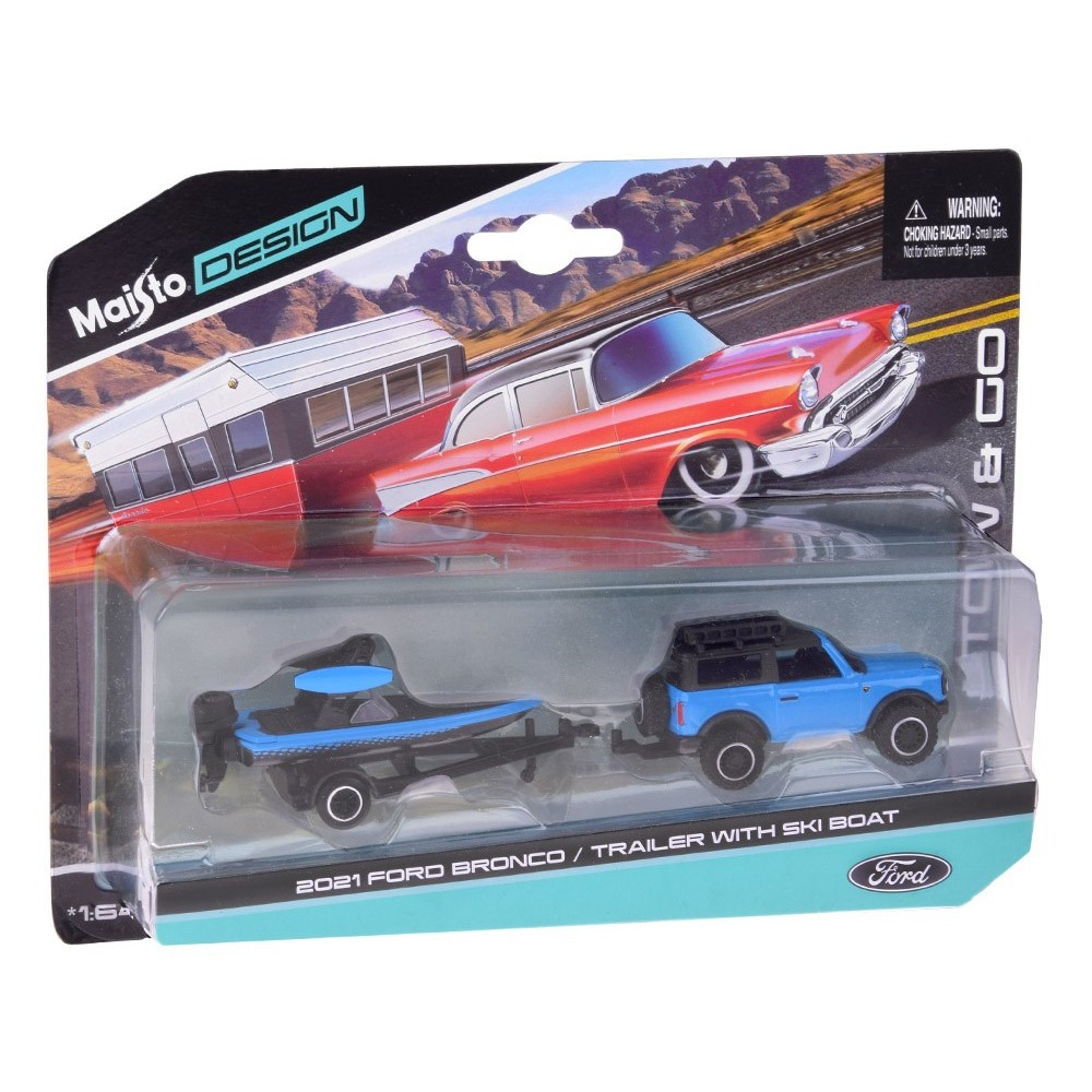 Maisto Kovové Auto Ford Bronco 2021 a príves s člnom 1:64