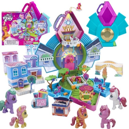 HASBRO My Little Pony Mini World Magic Crystal, Rozkladací, Kryštáľový domček s poníkmi, sada v kufríku 55ks + Farbu meniace kve