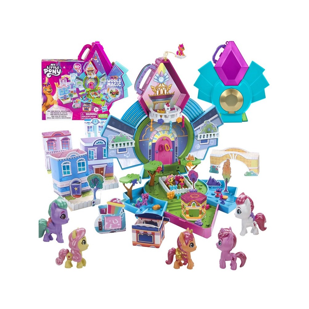 HASBRO My Little Pony Mini World Magic Crystal, Rozkladací, Kryštáľový domček s poníkmi, sada v kufríku 55ks + Farbu meniace kve