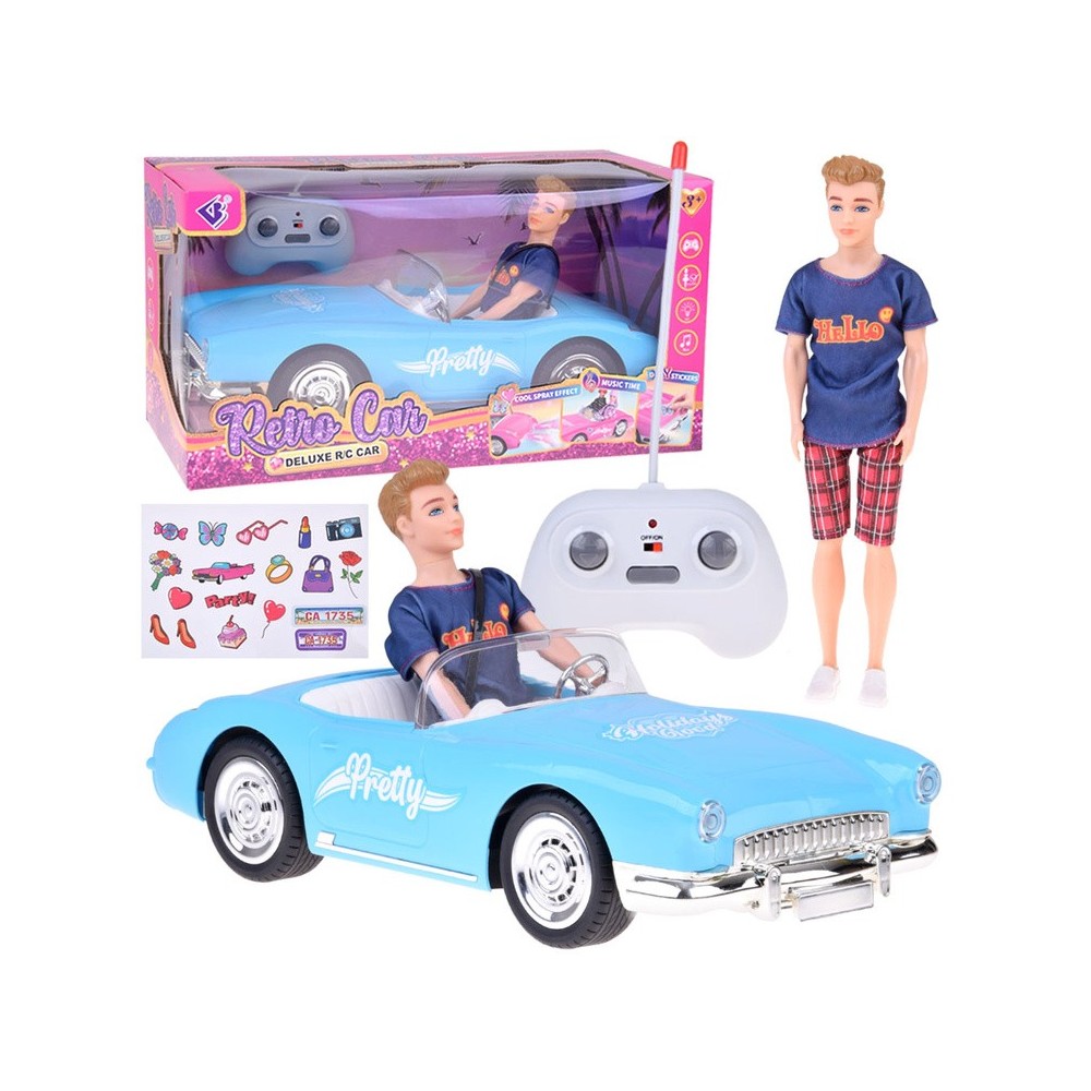 JOKO RC Kabriolet Retro Cadilac na diaľkové ovládanie so svetlom a zvukom + Bábika KEN, modrý