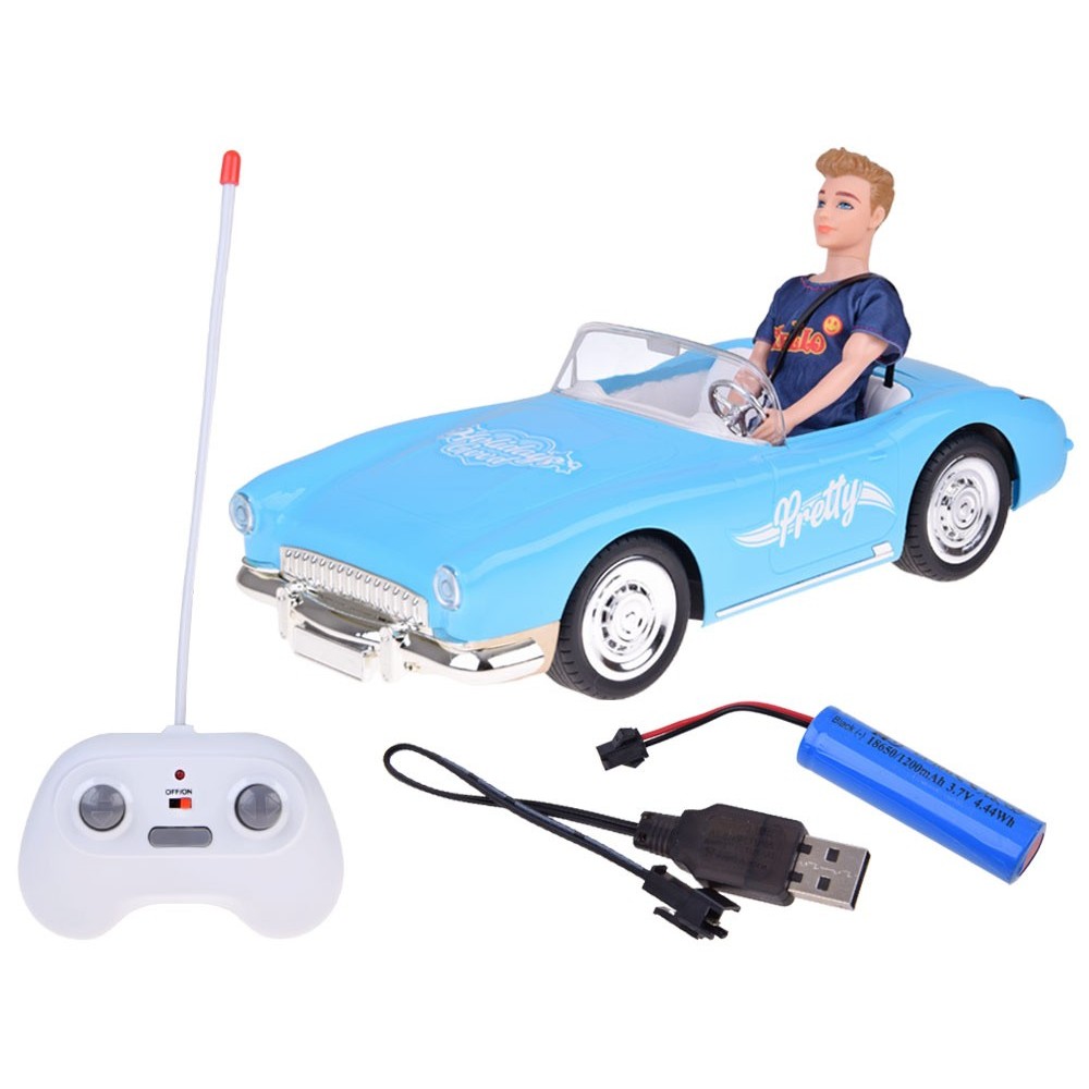 JOKO RC Kabriolet Retro Cadilac na diaľkové ovládanie so svetlom a zvukom + Bábika KEN, modrý