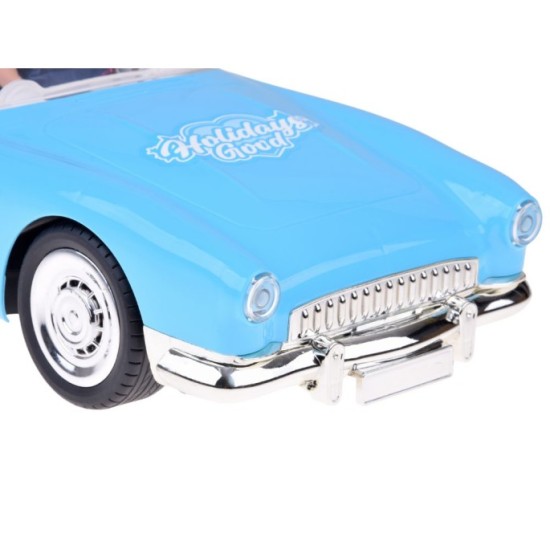 JOKO RC Kabriolet Retro Cadilac na diaľkové ovládanie so svetlom a zvukom + Bábika KEN, modrý