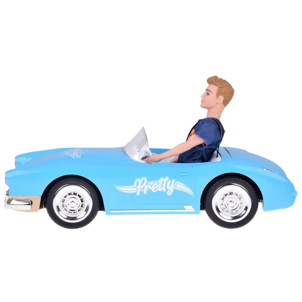 JOKO RC Kabriolet Retro Cadilac na diaľkové ovládanie so svetlom a zvukom + Bábika KEN, modrý