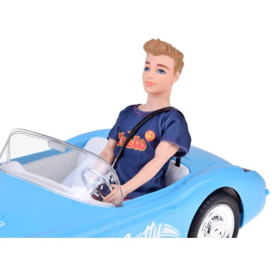 JOKO RC Kabriolet Retro Cadilac na diaľkové ovládanie so svetlom a zvukom + Bábika KEN, modrý