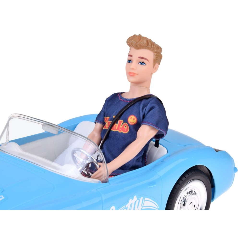 JOKO RC Kabriolet Retro Cadilac na diaľkové ovládanie so svetlom a zvukom + Bábika KEN, modrý