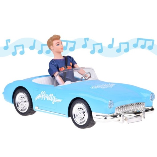 JOKO RC Kabriolet Retro Cadilac na diaľkové ovládanie so svetlom a zvukom + Bábika KEN, modrý
