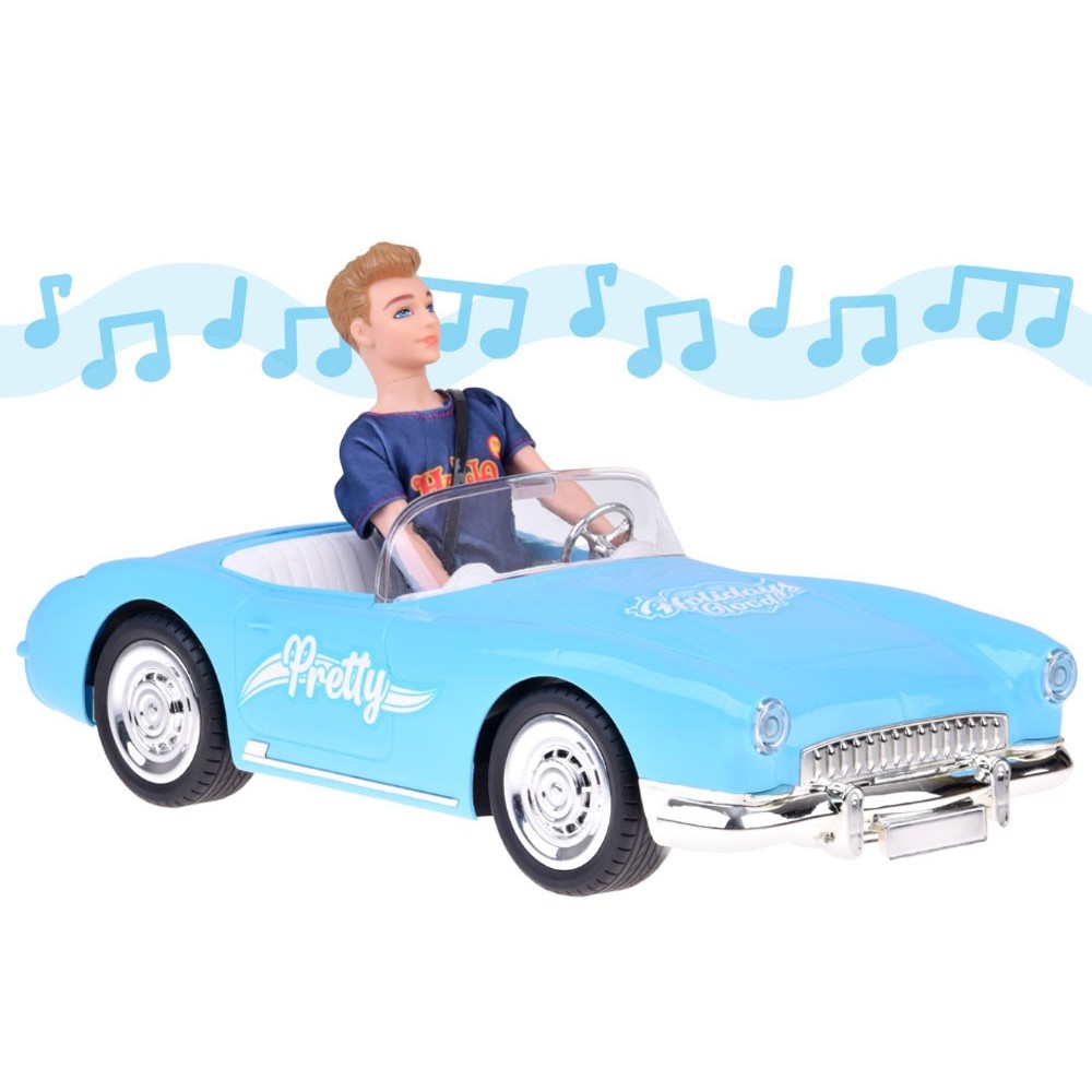 JOKO RC Kabriolet Retro Cadilac na diaľkové ovládanie so svetlom a zvukom + Bábika KEN, modrý