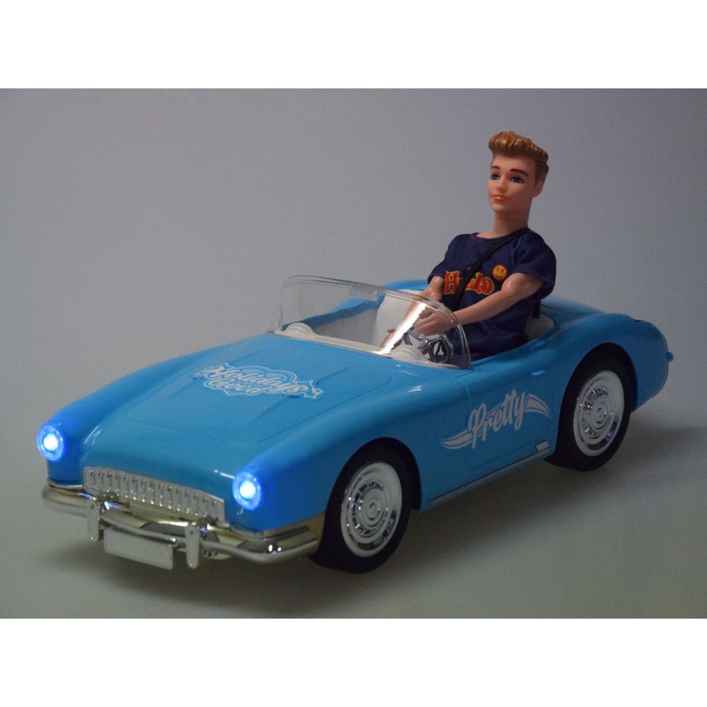 JOKO RC Kabriolet Retro Cadilac na diaľkové ovládanie so svetlom a zvukom + Bábika KEN, modrý