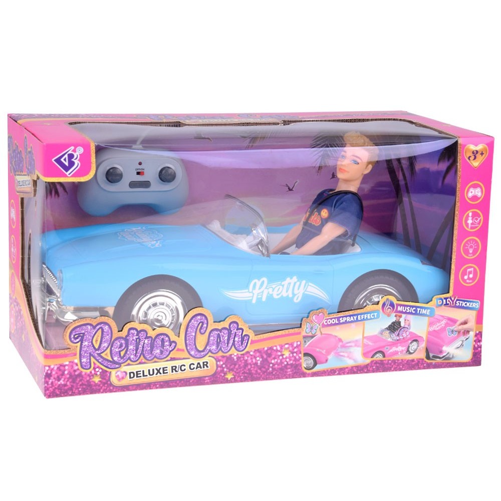 JOKO RC Kabriolet Retro Cadilac na diaľkové ovládanie so svetlom a zvukom + Bábika KEN, modrý