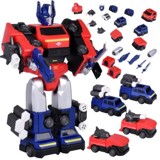 JOKO Transformer Figúrka Magnetický Robot 31cm 2v1 so svetlom na batérie, modro-červený